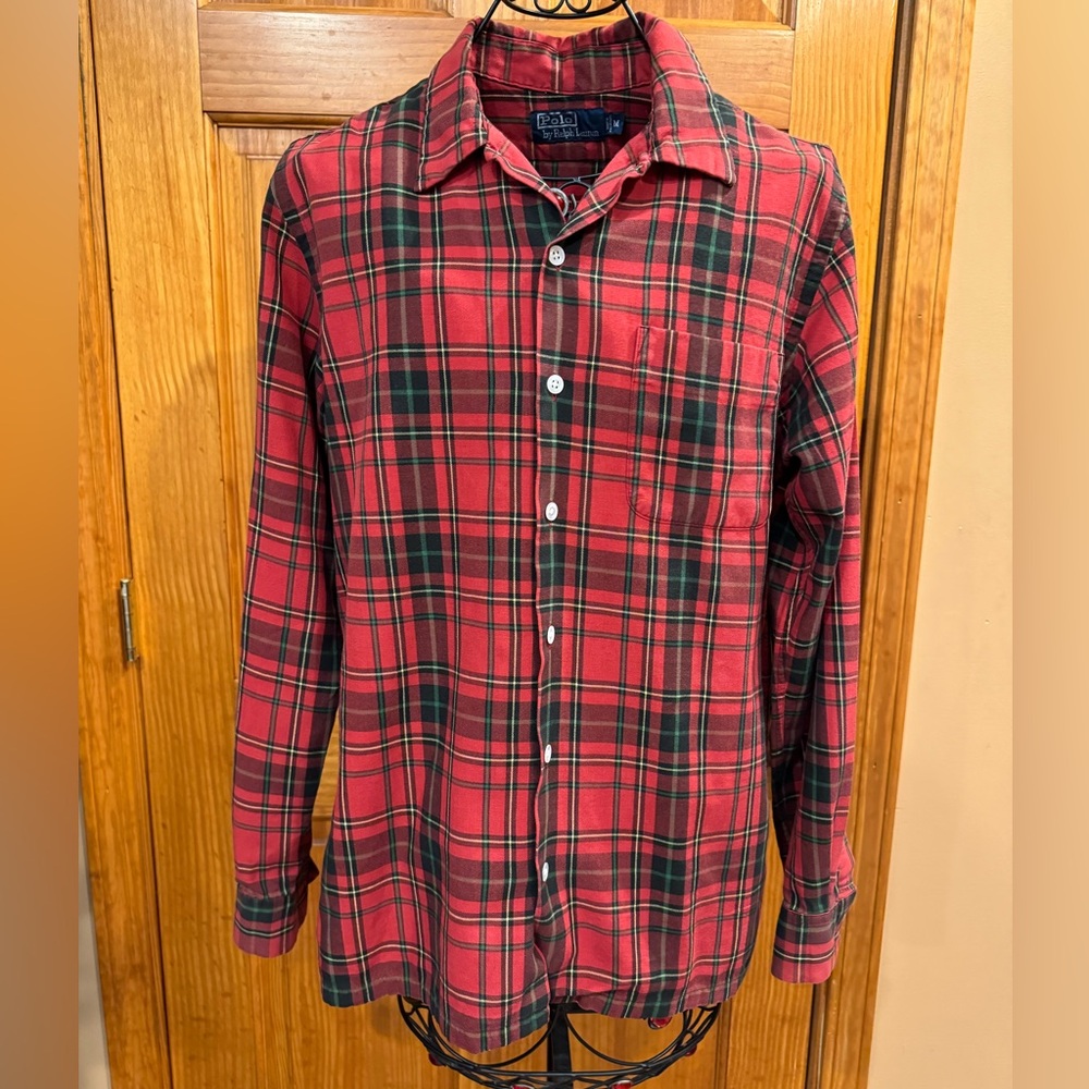 Polo by Ralph Lauren Men's Red & Green Plaid Long Sleeve Shirt